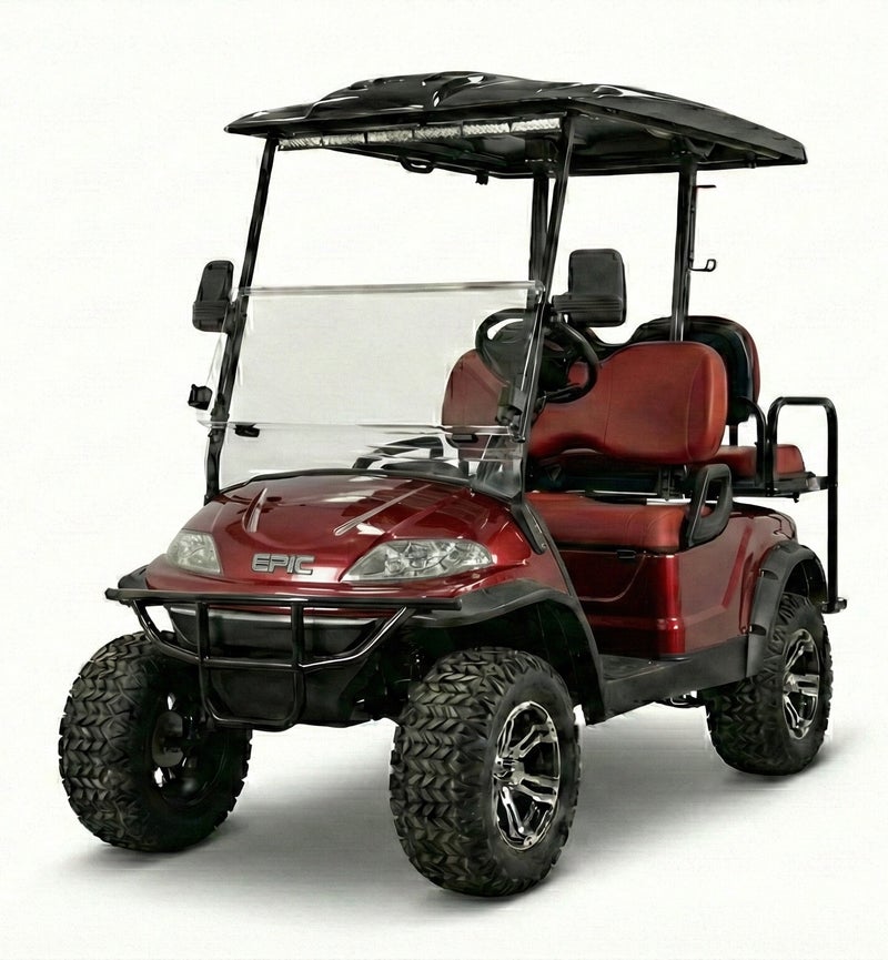 EPIC 2+2 Lifted Electric Golf Cart with Lithium Battery 105Ah & Standard Tires | 4-Seater LSEV (Red) - Image 1